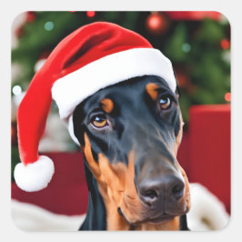 Doberman Christmas Quadratischer Aufkleber