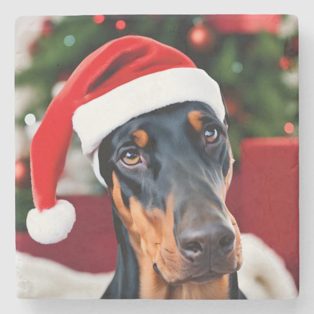 Doberman Christmas Steinuntersetzer (Vorderseite)