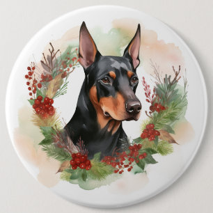 Doberman Christmas Wreath Festivals Button