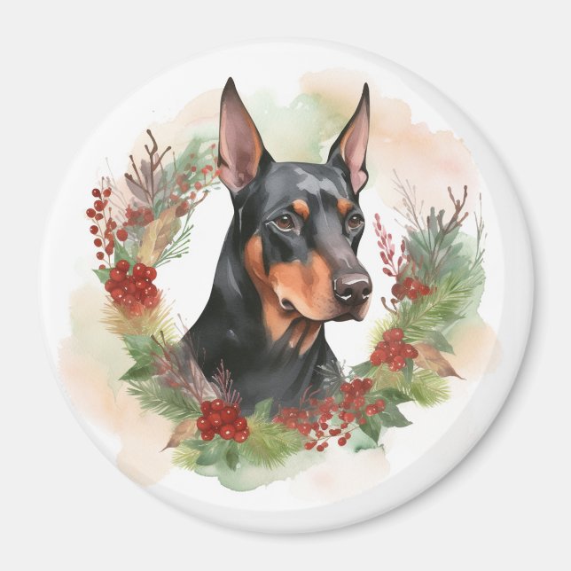 Doberman Christmas Wreath Festivals Magnet (Vorne)