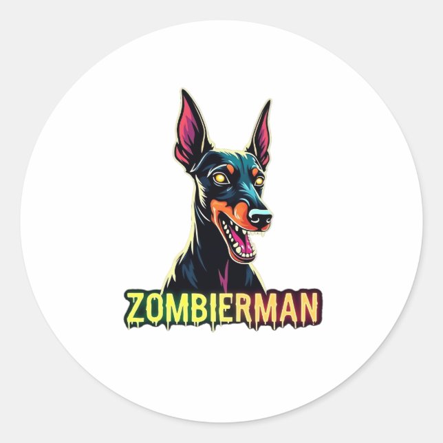 Doberman Dobermann Doby Dobermann Zombie Dog Hallo Runder Aufkleber (Vorderseite)