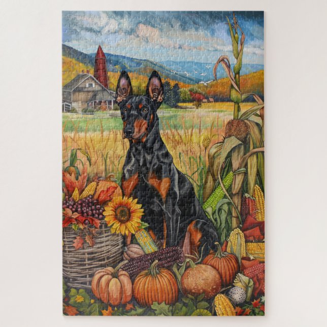 Doberman Dog Autumn Harvest Erntedank (Vertikal)