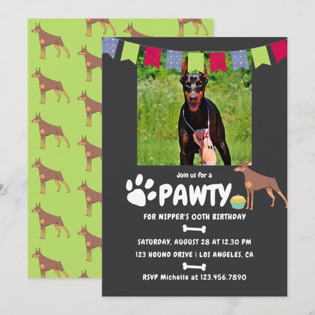 Doberman Dog Birthday Foto Einladung (Vorne/Hinten)