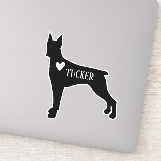 Doberman Dog Breed Silhouette Individuelle Name Aufkleber (Detail)
