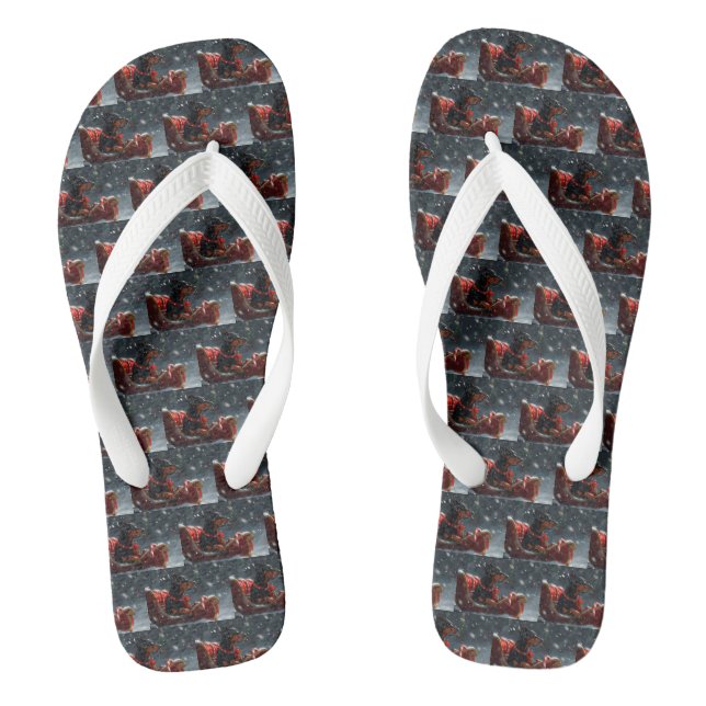 Doberman Dog Christmas Festive Flip Flops (Fußbett)