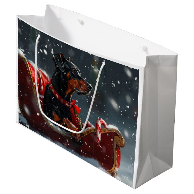 Doberman Dog Christmas Festive Große Geschenktüte (Vorderseite Schrägansicht)