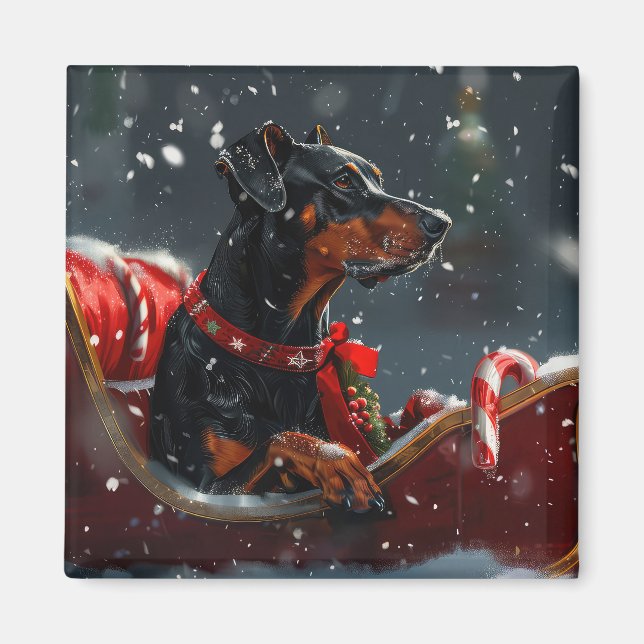 Doberman Dog Christmas Festive Magnet (Vorne)