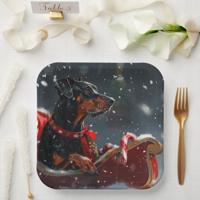 Doberman Dog Christmas Festive Pappteller (Hochzeit)