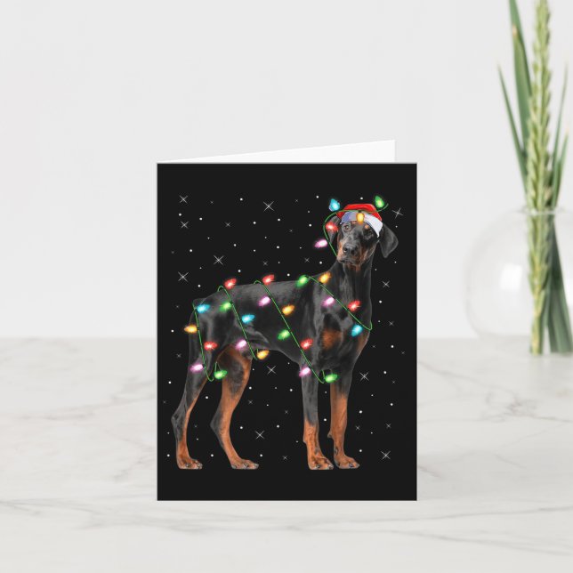 Doberman Dog Christmas Lights Santa Pet Dog Lover  Karte (Vorderseite)