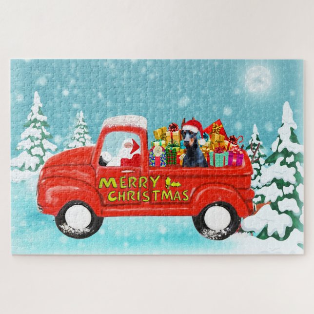 Doberman Dog Christmas Santa Delivery Truck (Horizontal)