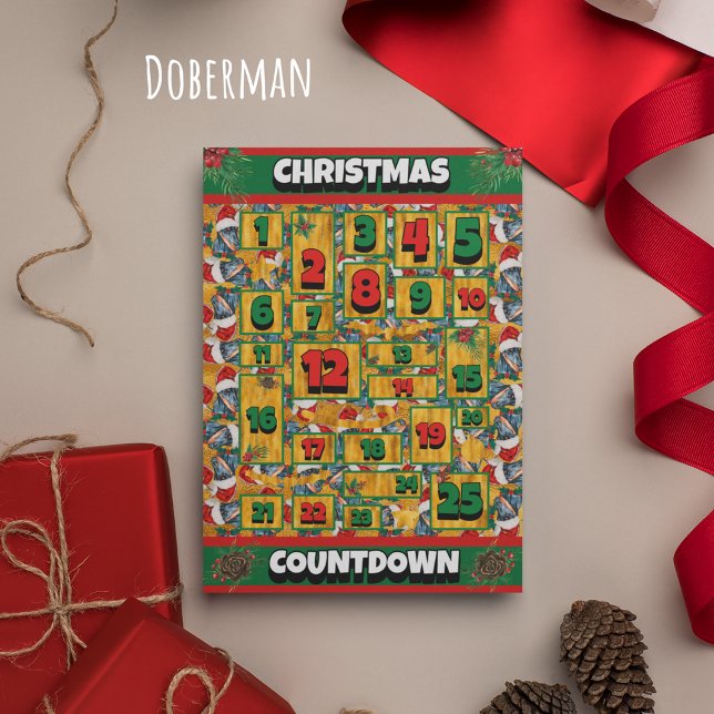 Doberman Dog Countdown Weihnachtskalender Feiertagskarte (Von Creator hochgeladen)