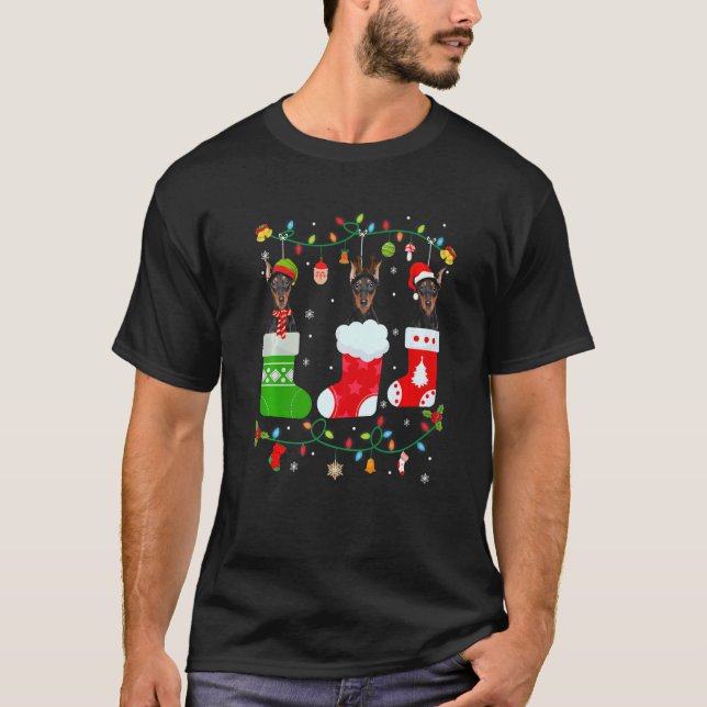 Doberman Dog Drei Weihnachtssocken Sweater Xmas Do T-Shirt (Vorderseite)