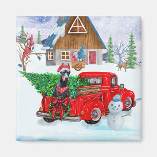 Doberman Dog in Christmas Delivery LKW Schnee Magnet