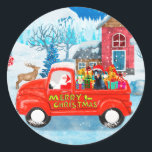 Doberman Dog in Christmas Delivery Truck Schnee Runder Aufkleber<br><div class="desc">Eine perfekte Weihnachtsgeschenkidee für jemanden,  der Hunde Liebe. Dieser niedliche Hund sitzt im weihnachtlichen Lieferwagen und ist ein Geschenk für Ihre Freunde oder Familie,  die Liebe haben oder Hunde besitzen.</div>