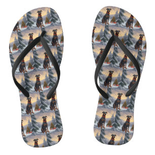 Doberman Dog in Schnee Weihnachten Flip Flops