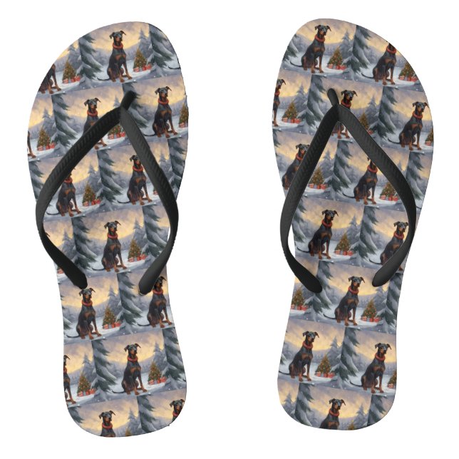 Doberman Dog in Schnee Weihnachten Flip Flops (Fußbett)