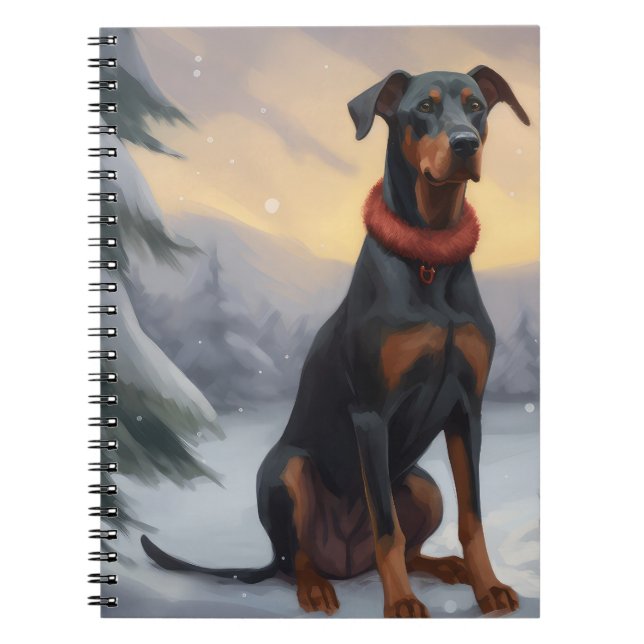 Doberman Dog in Schnee Weihnachten Notizblock (Vorderseite)