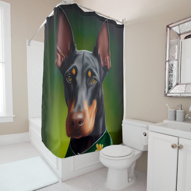 Doberman Dog in St. Patrick's Day Dress Duschvorhang (Beispiel)