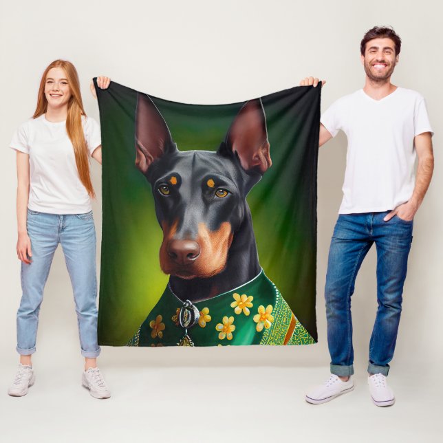 Doberman Dog in St. Patrick's Day Dress Fleecedecke (Beispiel)