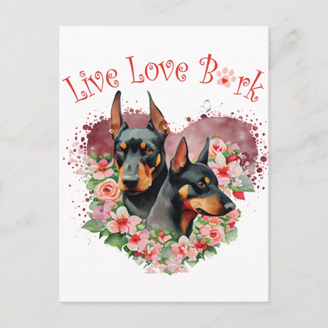 Doberman Dog Mama Floral Postkarte (Vorderseite)
