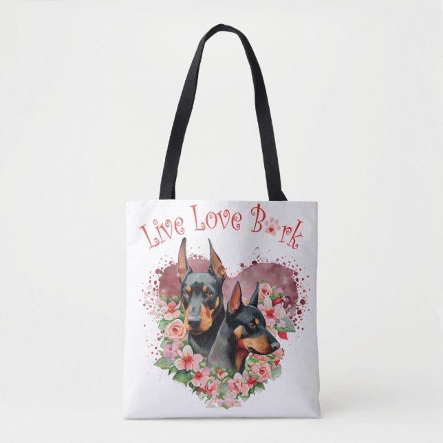 Doberman Dog Mama Floral Tasche (Vorderseite)