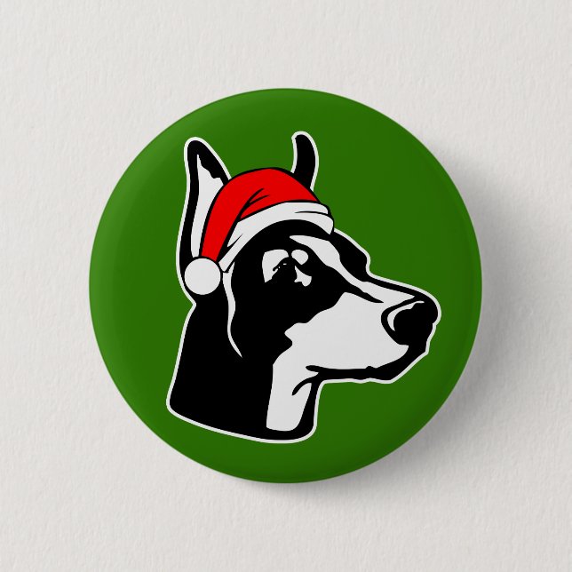 Doberman Dog mit Weihnachts-Weihnachtsmannmütze Button (Vorderseite)