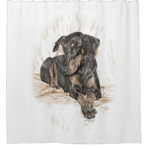 Doberman Dog Natural Ears for Keys Duschvorhang