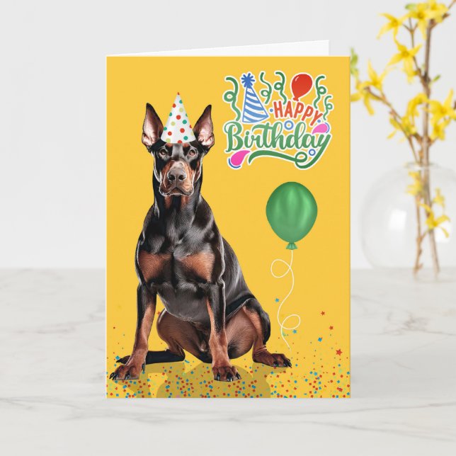 Doberman Dog Party Hat Yellow Birthday Karte (Gelbe Blume)