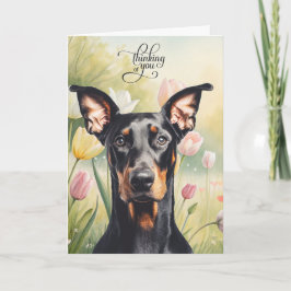 Doberman Dog Pastel Tulips Thinking of You Karte