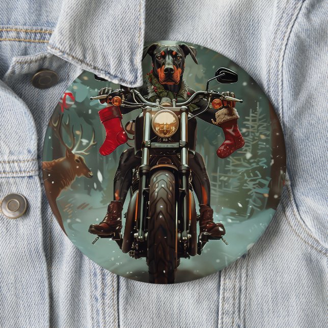 Doberman Dog Riding Motorrad Weihnachten Button (Beispiel)