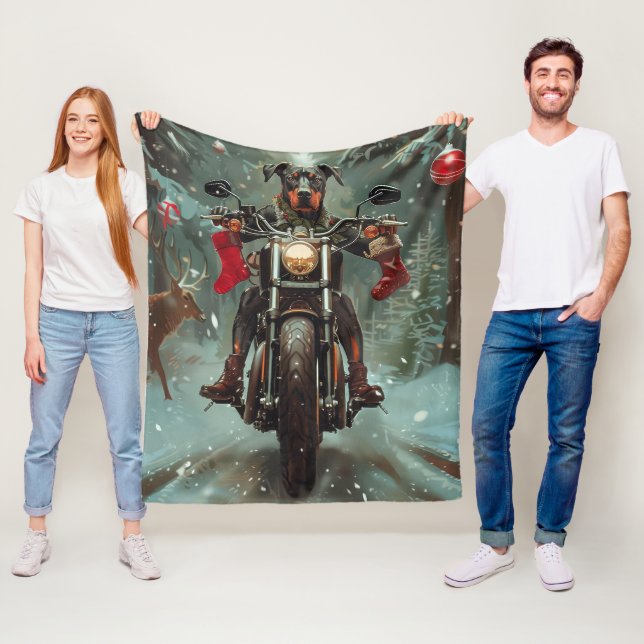 Doberman Dog Riding Motorrad Weihnachten Fleecedecke (Beispiel)