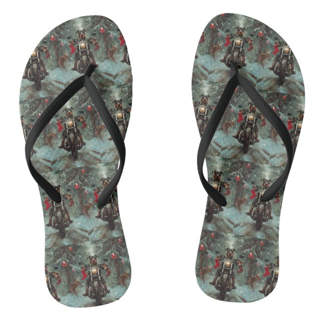Doberman Dog Riding Motorrad Weihnachten Flip Flops (Fußbett)