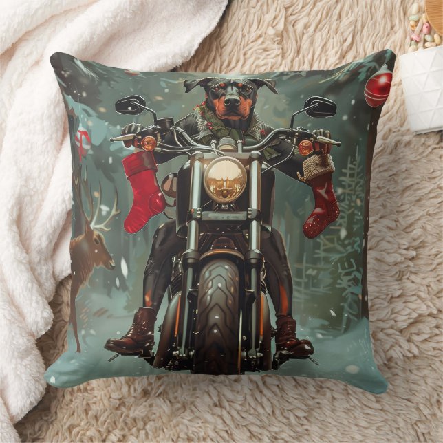 Doberman Dog Riding Motorrad Weihnachten Kissen (Decke)