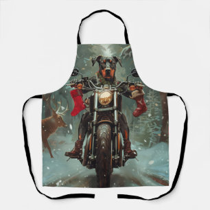 Doberman Dog Riding Motorrad Weihnachten Schürze