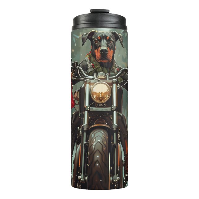 Doberman Dog Riding Motorrad Weihnachten Thermosbecher (Vorderseite)