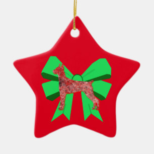 Doberman Dog Silhouette Green Bow Weihnachten Keramik Ornament