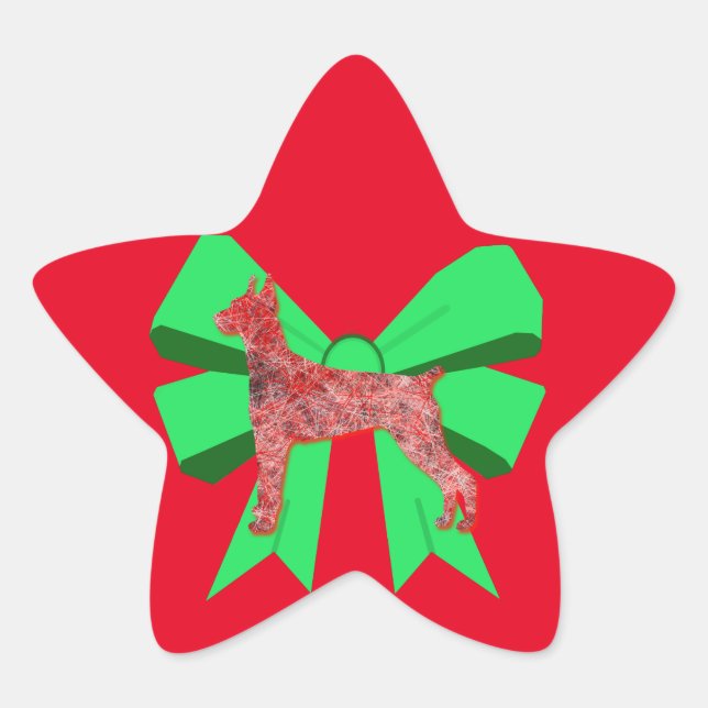 Doberman Dog Silhouette Green Bow Weihnachten Stern-Aufkleber (Vorderseite)