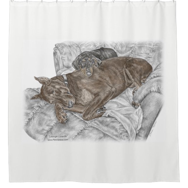 Doberman Dog und Puppy Duschvorhang (Vorderseite)