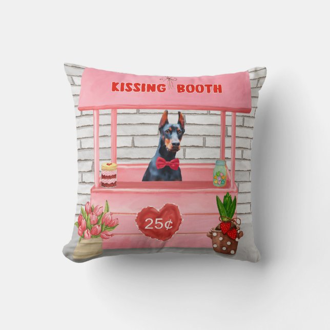 Doberman Dog Valentine's Day Kissing Booth Kissen (Vorderseite)