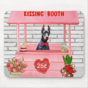 Doberman Dog Valentine's Day Kissing Booth Mousepad