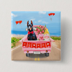 Doberman Dog Valentine's Day Lkw Herz Button