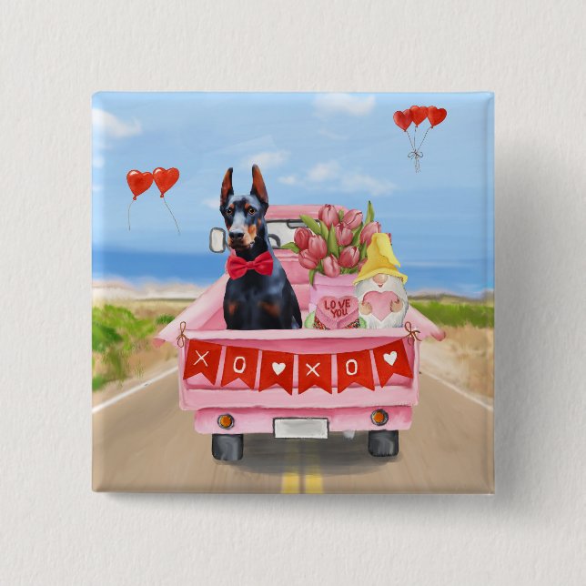 Doberman Dog Valentine's Day Lkw Herz Button (Vorderseite)