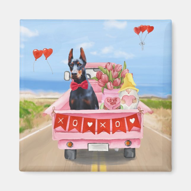 Doberman Dog Valentine's Day Lkw Herz Magnet (Vorne)