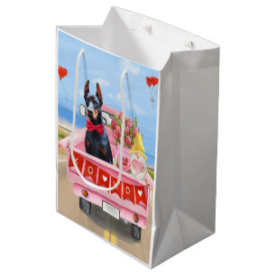 Doberman Dog Valentine's Day Lkw Herz Mittlere Geschenktüte