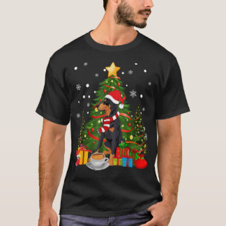 Doberman Dog Weihnachtsmannmütze Weihnachtskaffee  T-Shirt