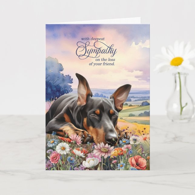 Doberman Dog with Wildflowers Pet Sympathy Karte (Kleine Pflanze)