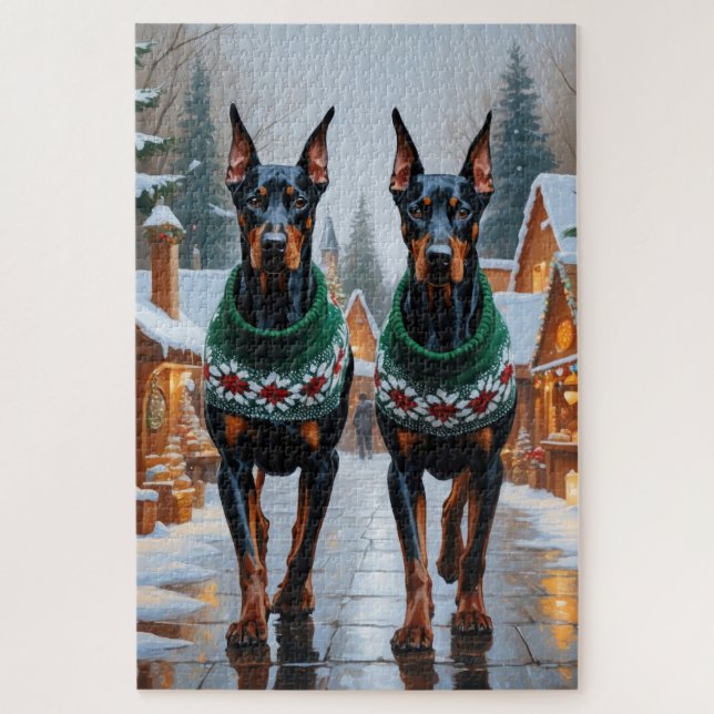 Doberman Dogs Christmas Snow Holiday  (Vertikal)
