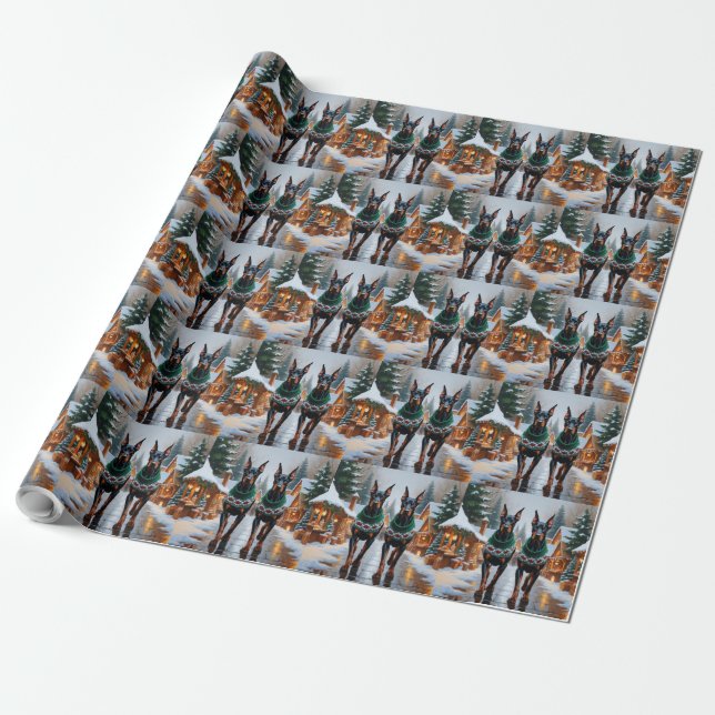 Doberman Dogs Christmas Snow Holiday  Geschenkpapier (Ungerollt)