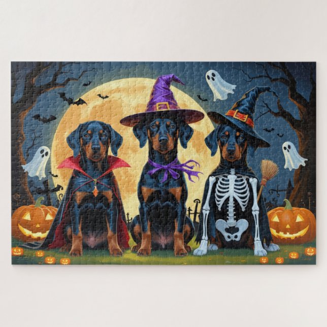 Doberman Dogs Pumpkin Halloween Funny (Horizontal)