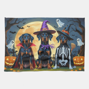 Doberman Dogs Pumpkin Halloween Funny Geschirrtuch